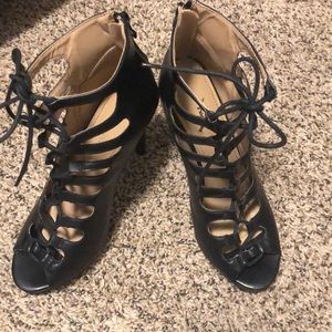 Black leather high heels